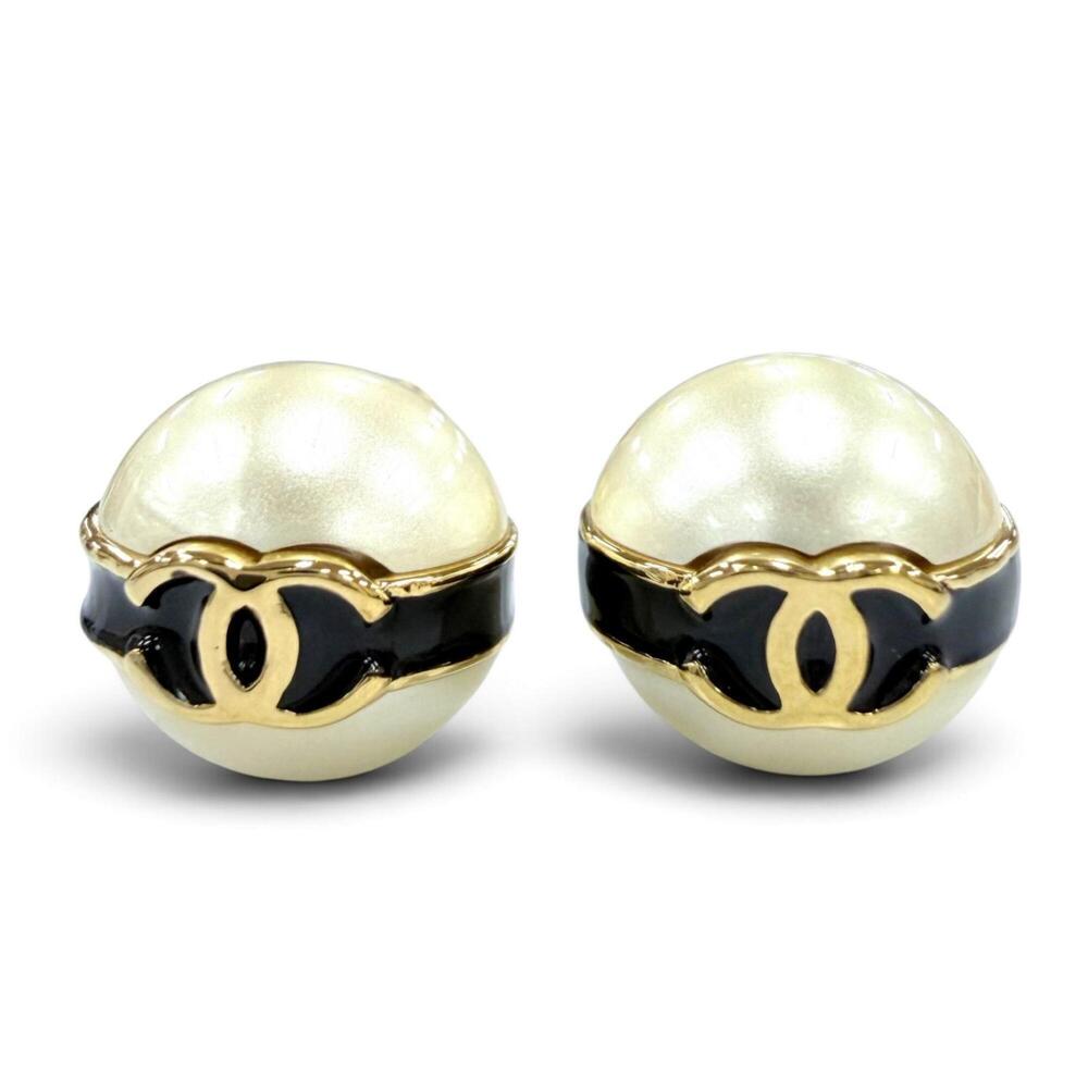 CHANEL Black Pearl Logo Earrings